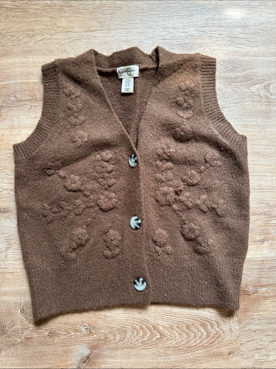 Jessica Simpson Sweaters - Jessica Simpson Brown Floral Embroidered Knit Vest